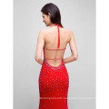 Formal Evening Dress Trumpet Mermaid Halter Sweep Brush Train Jersey with Beading